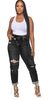 Personalized ripped stretch buckle jeans