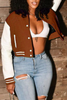 Grey Casual Long Sleeve Baseball Bomber Crop Varsity Jackets