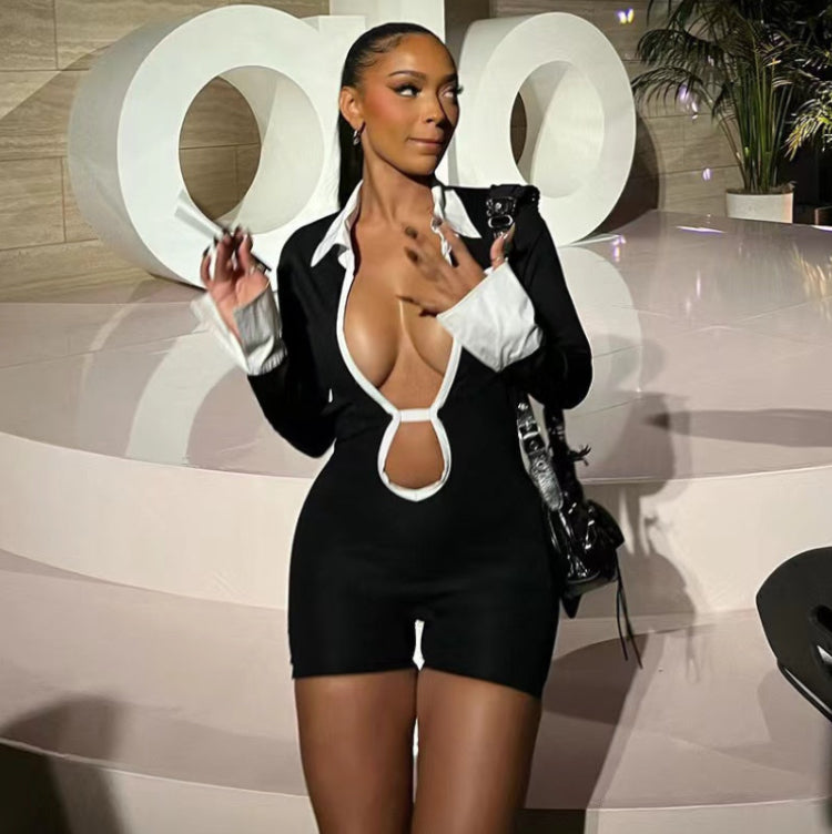 SEXY OPENWORK LONG SLEEVE JUMPSUIT
