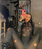PERFORATED LONG SLEEVE BACK STRAP WOOLEN LONG JUMPSUIT