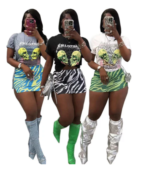 Short-Sleeved Shirt Printed Bad Hip Shirt 2PC Set