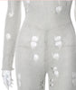 PERFORATED LONG SLEEVE BACK STRAP WOOLEN LONG JUMPSUIT