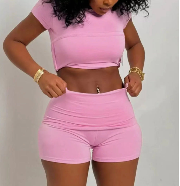 SHORT-SLEEVED T-SHIRT FASHION CASUAL SLIM SHORTS 2PC SET