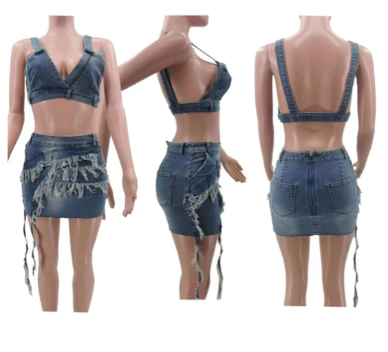 Denim Skirt 2PC Set