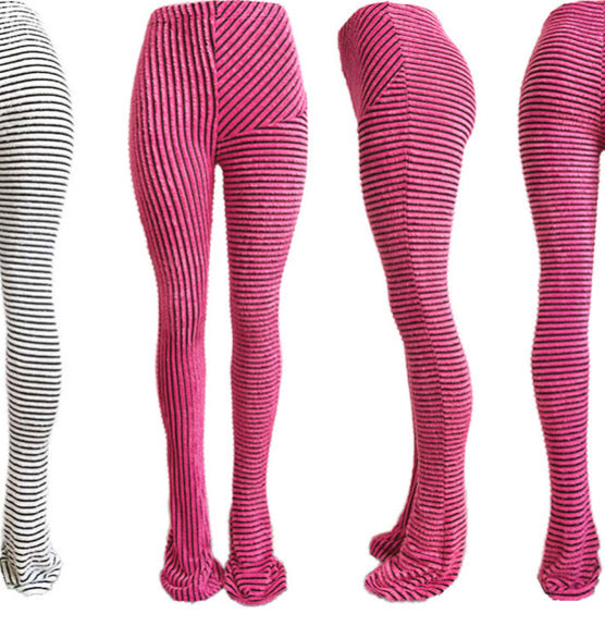Hairy texture breathable slim fitting pile up pants