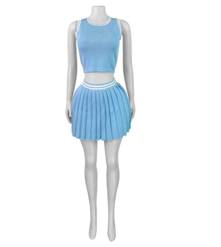 SLEEVELESS CROP TOP + PLEATED SKIRT SPORTS FASHION 2PC SET