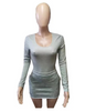 Long-Sleeved U-Neck Too Hip Skirt 2PC Set