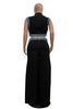 Black Casual Daily Stripe Patchwork Zipper Collar Sleeveless 2PC