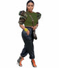 SOLID COLOR SPLICED LANTERN SLEEVE TOP