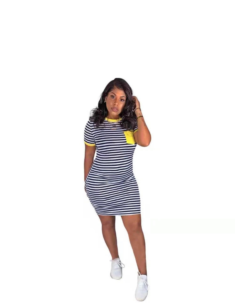 WOMEN'S CASUAL STRIPED PRINT BAG HIP DRESS