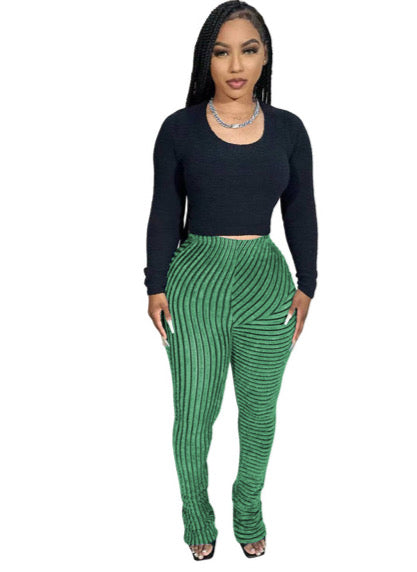 Hairy texture breathable slim fitting pile up pants