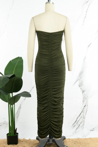 Casual Solid Backless Fold Strapless One Step Skirt Dress