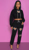 Heart Shaped hollow hot Diamond hoodie and pants 2PC set