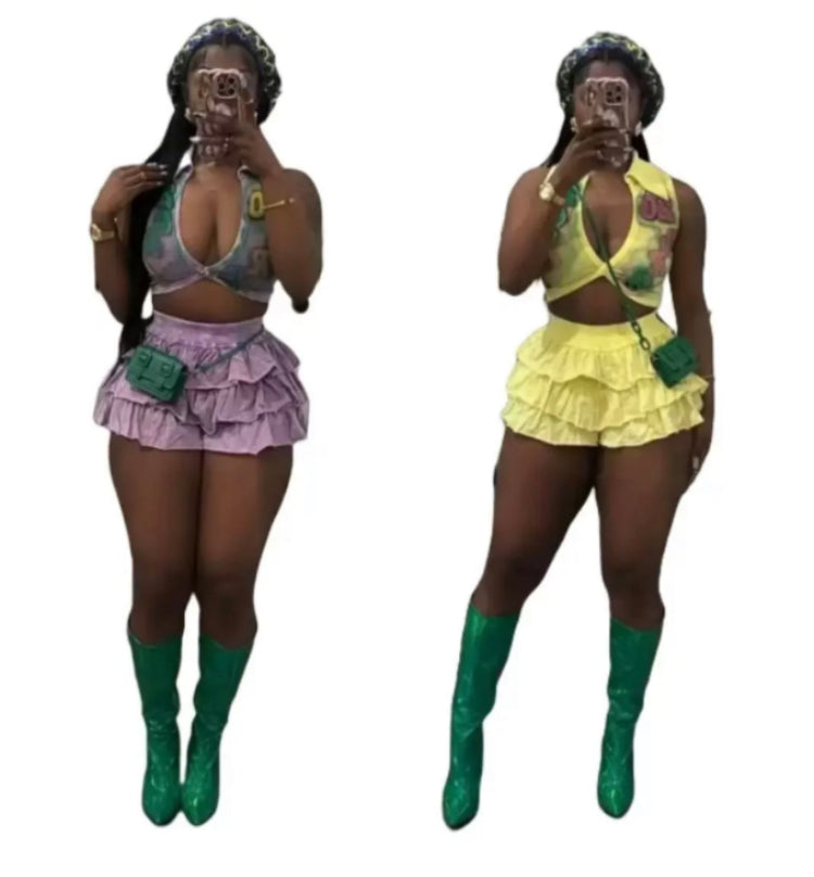 STRETCH RUFFLED SHORTS 2PC SET