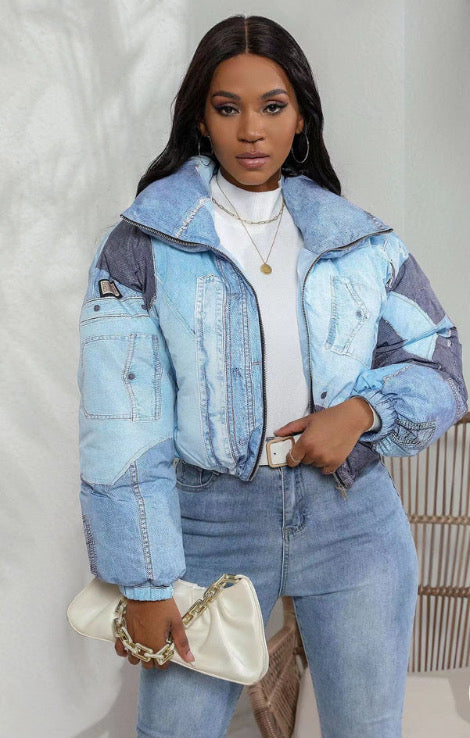 WOMEN’S JACKET DENIM PRINT PADDED JACKET