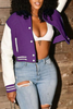 Grey Casual Long Sleeve Baseball Bomber Crop Varsity Jackets