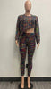 Round neck irregular colored knitted long sleeve suit
