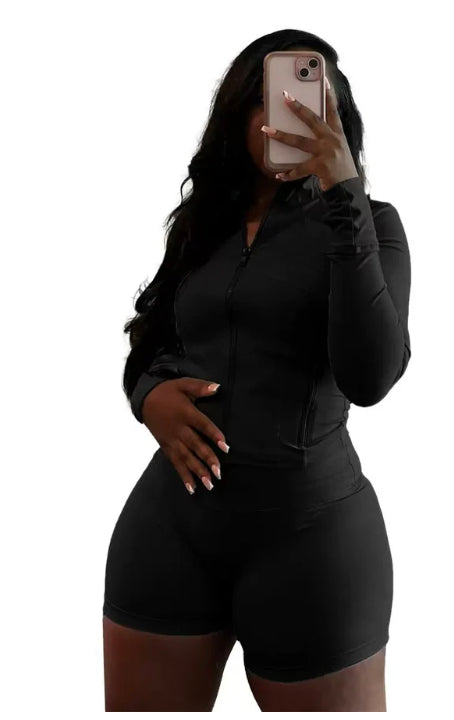 CASUAL SEXY TIGHT-FITTING LONG-SLEEVED SHORTS 2PC SET