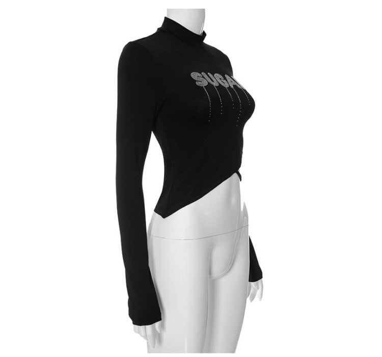 ROUND NECKED DIAMOND EXPOSED NAVEK IRREGULAR LONG SLEEVE