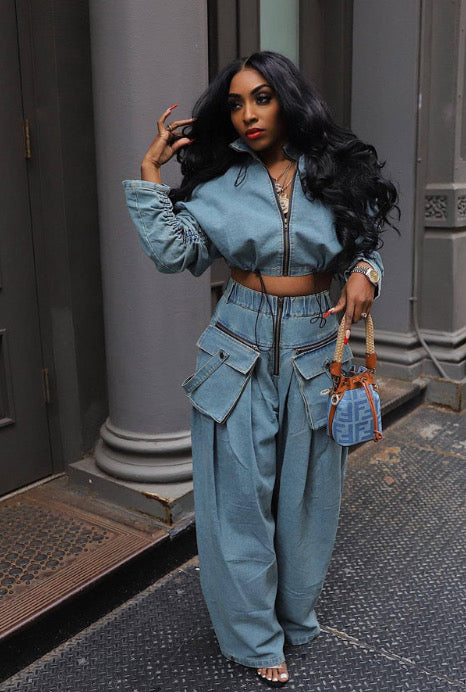WIDE-LEGGED LOOSE HEAVY DENIM 2PC