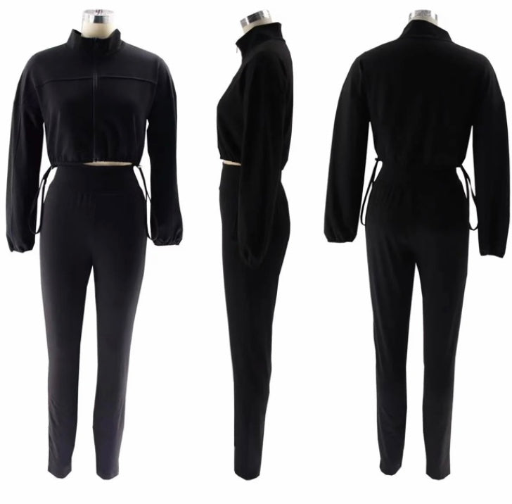 HOODED LOOSE LONG-SLEEVED SHIRT TIGHT TROUSERS SPORTS 2PC SET