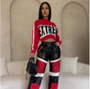 KNITTED LETTERING LONG SLEEVE PULLOVER SLIM FIT CROP TOP