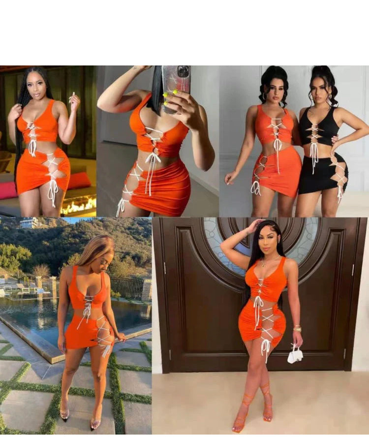 WOMEN'S SEXY BEACH SLEEVELESS SHORT SKIRT SUIT 2PCS