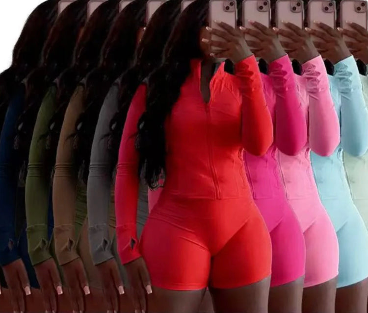 CASUAL SEXY TIGHT-FITTING LONG-SLEEVED SHORTS 2PC SET