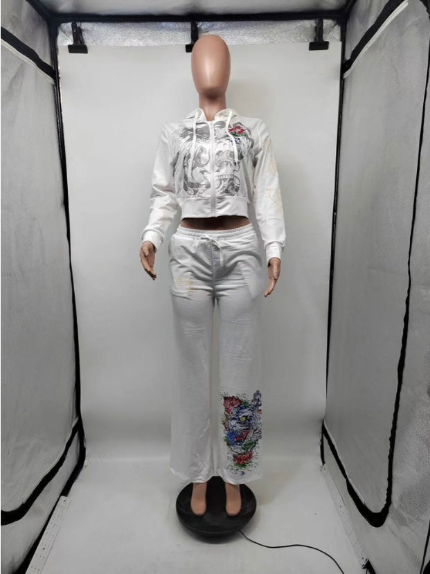 PRINTED SWEATER HOODED LEISURE 2PC SET
