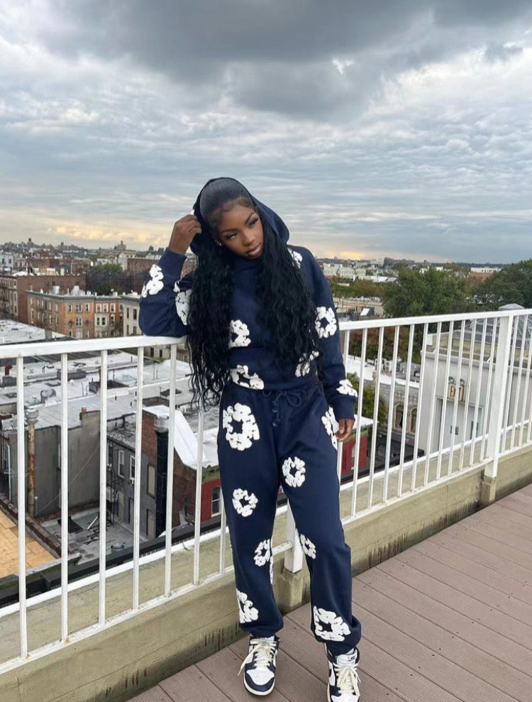 HOODED CLOUD-PRINT CASUAL SPORTS SWEATSHIRT SER