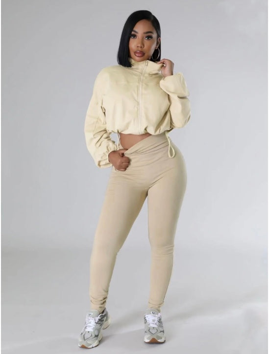 HOODED LOOSE LONG-SLEEVED SHIRT TIGHT TROUSERS SPORTS 2PC SET