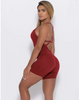 Solid color rib suspenders jumpsuit