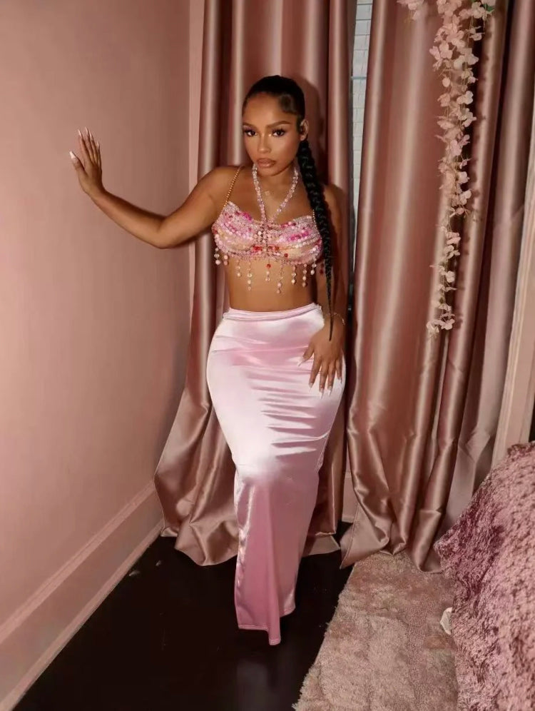 SLIM SILK SPLIT SKIRT