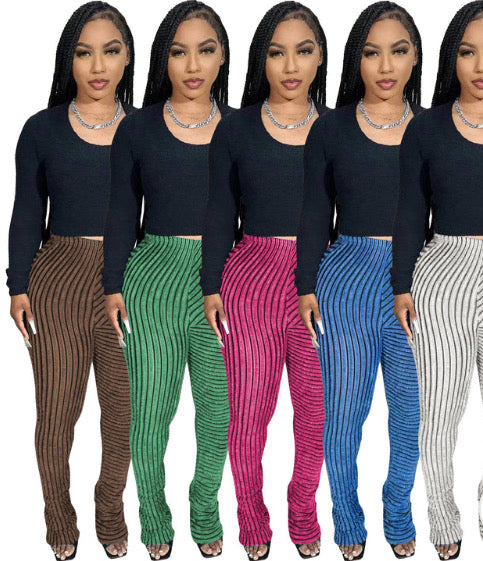 Hairy texture breathable slim fitting pile up pants