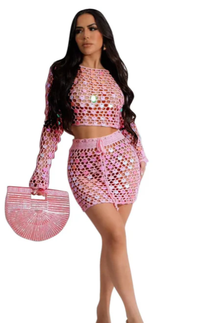 Knitted Hollow Cool Beach Shirt 2PC Set