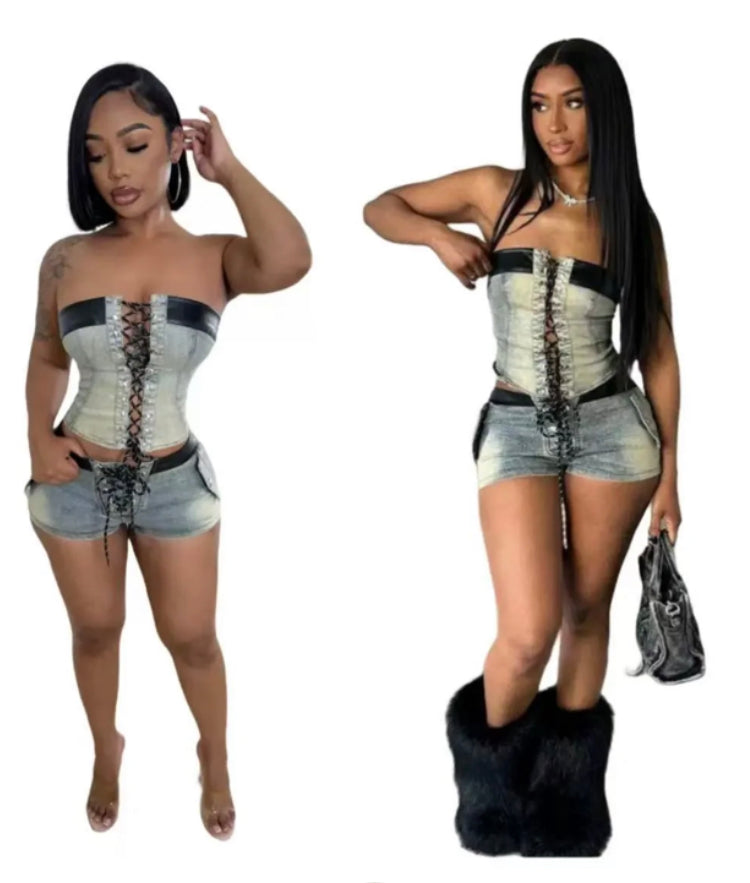 STRAP TUBE TOP SHORTS 2PC SET