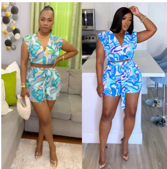 Printed pleated 2PC Set