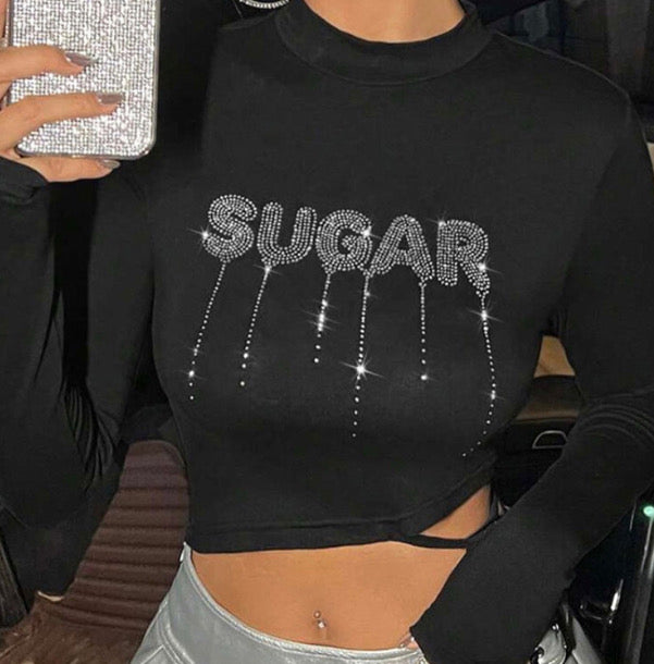 ROUND NECKED DIAMOND EXPOSED NAVEK IRREGULAR LONG SLEEVE