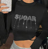 ROUND NECKED DIAMOND EXPOSED NAVEK IRREGULAR LONG SLEEVE