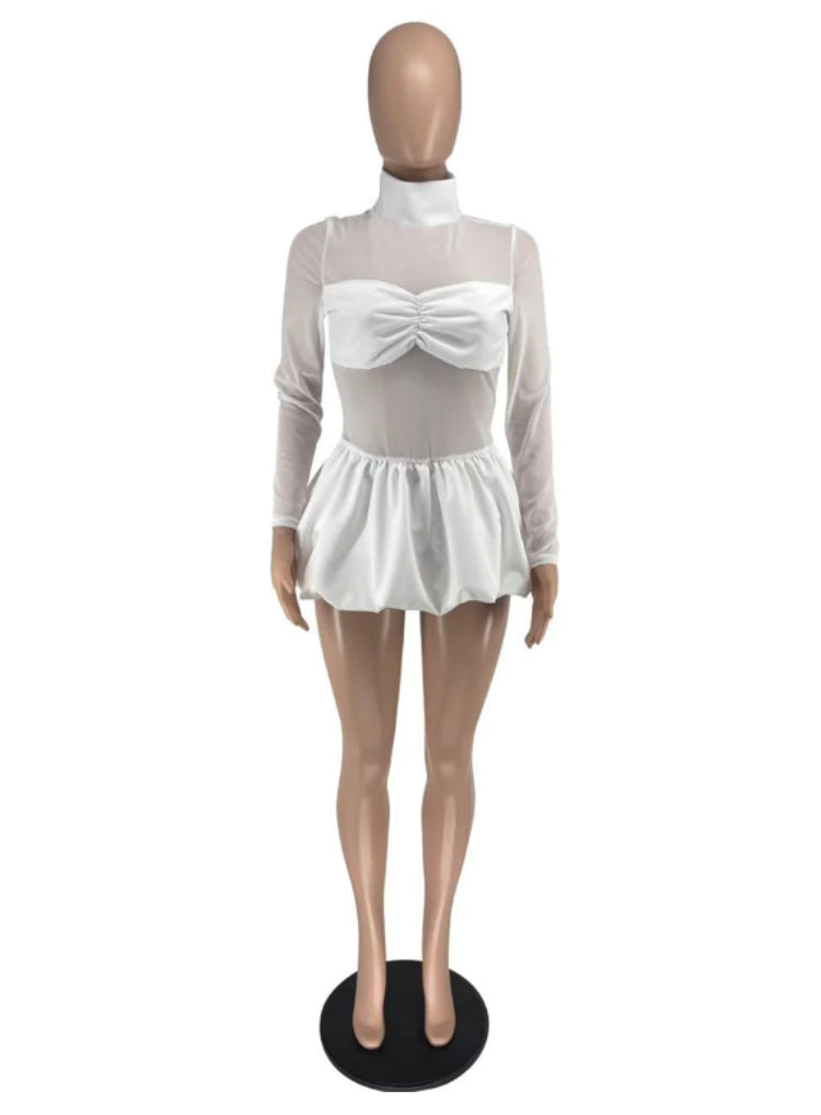ELEGANT SLIM BUBBLE SKIRT LONG SLEEVE GAUZE DRESS