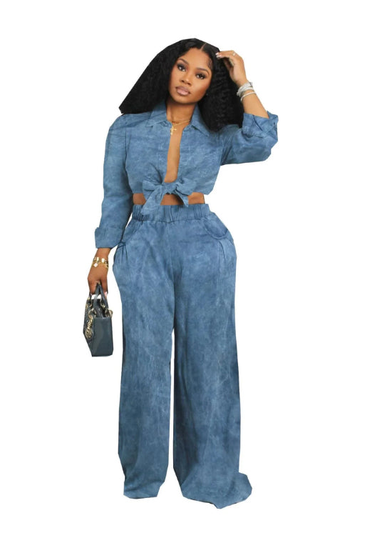 LONG-SLEEVED CASUAL WIDE-LEG PANTS 2PC SET