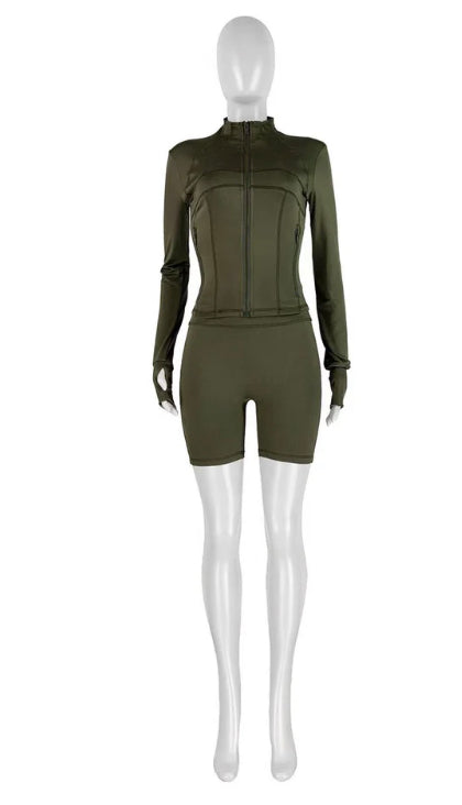 CASUAL SEXY TIGHT-FITTING LONG-SLEEVED SHORTS 2PC SET