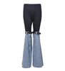 DENIM PANELED ELASTICATED FLARED JEANS