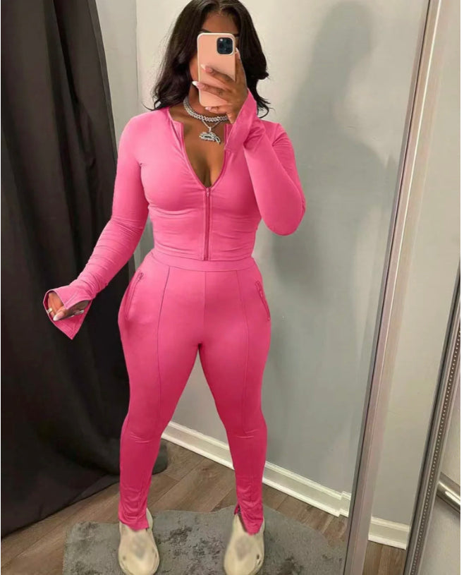 SOLID COLOR LONG-SLEEVED TROUSERS 2PC SET