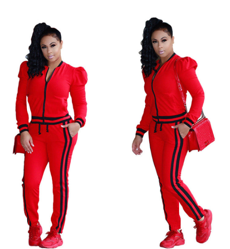 Ribbon multicolored lantern sleeve sports and leisure set