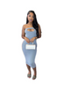 Elastic Solid color pitted tube tube top Dress