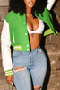 Grey Casual Long Sleeve Baseball Bomber Crop Varsity Jackets