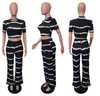 STRIPED PRINTED NAVEL WIDE LEG 2PC