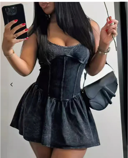 Make Old Sling Splicing Fluffy Dress