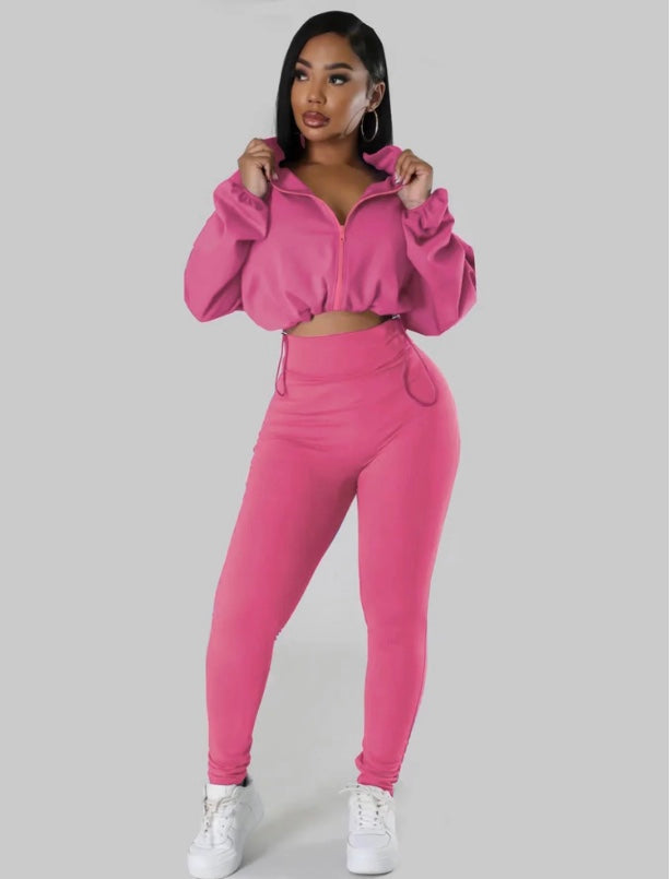 HOODED LOOSE LONG-SLEEVED SHIRT TIGHT TROUSERS SPORTS 2PC SET
